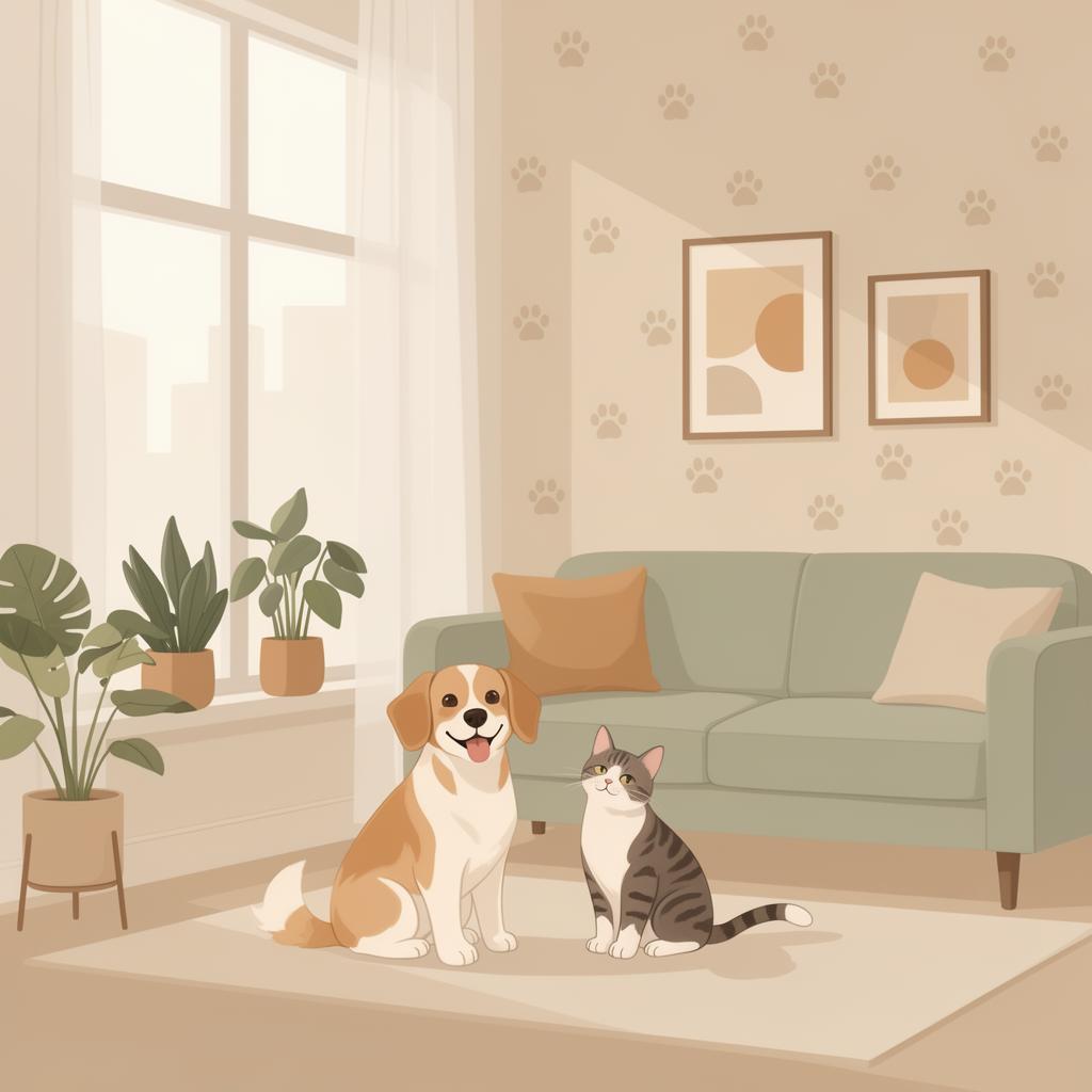 Cachorro e gato em apartamento aconchegante